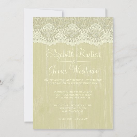 Gold Rustic Lace & Barn Wood Wedding Invitations Kaart (Voorkant)