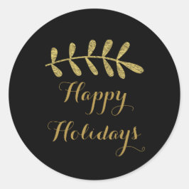 Gold Rustic Leaf Elegant Simple Black Herfst Ronde Sticker
