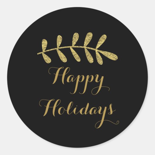 Gold Rustic Leaf Elegant Simple Black Herfst Ronde Sticker (Voorkant)