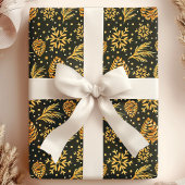 Gold Rustic Pine Cone Green Holiday Kerstmis Cadeaupapier