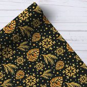 Gold Rustic Pine Cone Green Holiday Kerstmis Cadeaupapier
