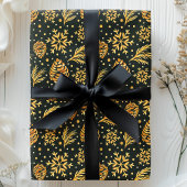 Gold Rustic Pine Cone Green Holiday Kerstmis Cadeaupapier