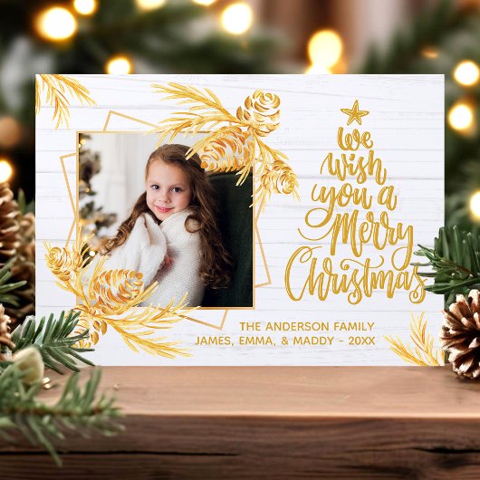 Gold Rustic Pine Wood Holiday Foto met kerstmis Ka