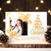 Gold Rustic Pine Wood Holiday Foto met kerstmis Ka