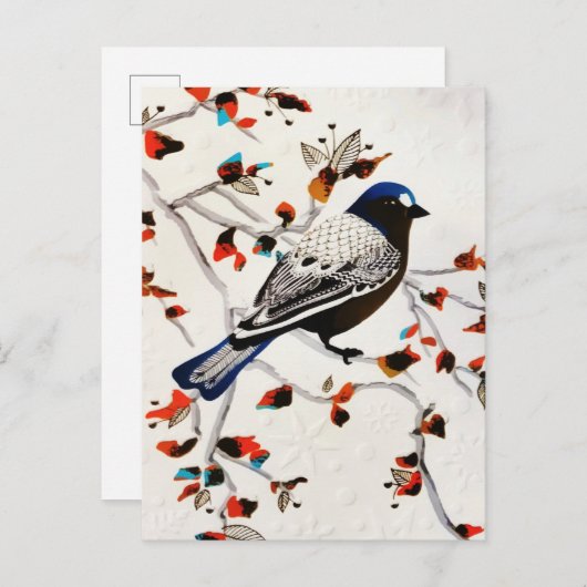 Gold Rustic Snowflake Winter Bird Aankondigingskaart (Voorkant / Achterkant)