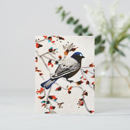 Gold Rustic Snowflake Winter Bird Aankondigingskaart (Staand voorkant)