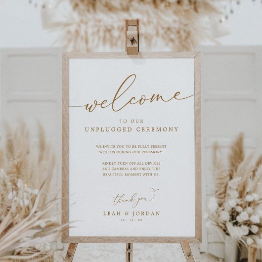 Gold Rustic Unplugged Wedding Ceremony Sign Poster