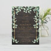 Gold Rustic Wood & Eucalyptus greenery Wedding Inv Kaart (Staand voorkant)