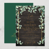 Gold Rustic Wood & Eucalyptus greenery Wedding Inv Kaart (Voorkant / Achterkant)
