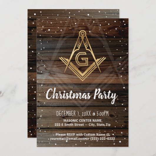 Gold Rustic Wood Holiday Masonic Kerstparty Kaart (Voorkant / Achterkant)