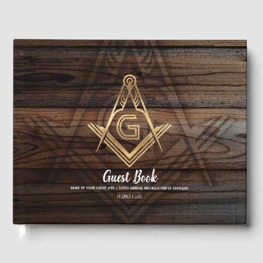 Gold Rustic Wood Masonic Guest Book | Freemason Gastenboek (Voorkant)