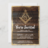 Gold Rustic Wood Masonic Invitations | Freemasonie Kaart (Voorkant)