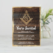 Gold Rustic Wood Masonic Invitations | Freemasonie Kaart (Staand voorkant)