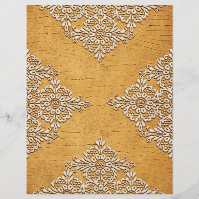 Gold Rustic Wood & White Lace Scrapbook Paper (Voorkant)