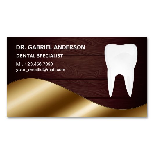 Gold Rustisch hout Tooth Dental Clinic Dentist Magnetisch Visitekaartje (Voorkant)