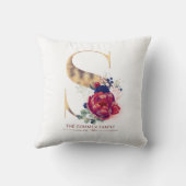 Gold S Monogram Floral Burgundy Red en Navy Blue Kussen (Achterkant)