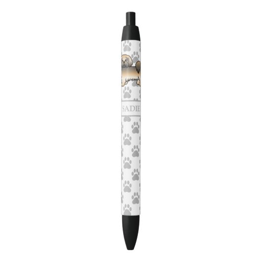 Gold Sable Lhasa Apso Cartoon Dog & Name Zwarte Inkt Pen (Voorkant Verticaal)