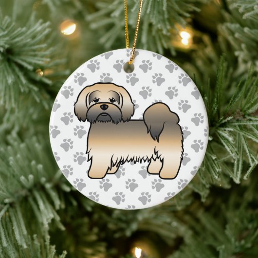 Gold Sable Lhasa Apso Cute Dog Keramisch Ornament (Boom)