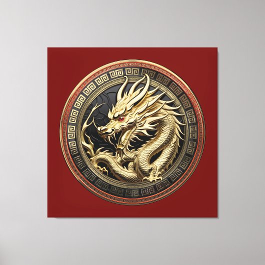 Gold Sacred Eastern Dragon Medallion Canvas Afdruk (Voorkant)