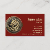 Gold Sacred Eastern Dragon Medallion on Red Velvet Visitekaartje (Achterkant)
