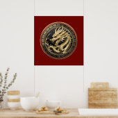 Gold Sacred Eastern Dragon Medallion Poster (Keuken)