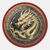 Gold Sacred Eastern Dragon Medallion Ronde Sticker (Voorkant)