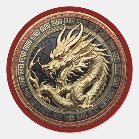Gold Sacred Eastern Dragon Medallion Ronde Sticker (Voorkant)