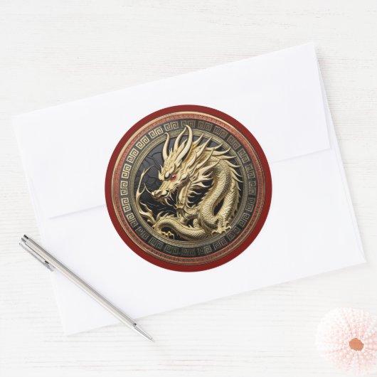 Gold Sacred Eastern Dragon Medallion Ronde Sticker (Envelop)