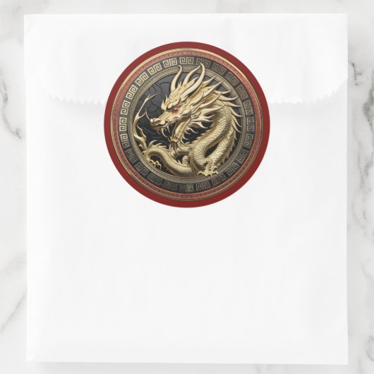 Gold Sacred Eastern Dragon Medallion Ronde Sticker (Tas)