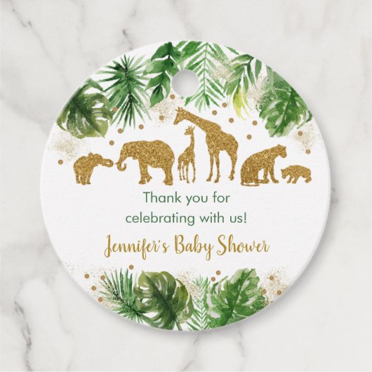 Gold Safari Animal Baby shower Bedankjes Labels (Voorkant)