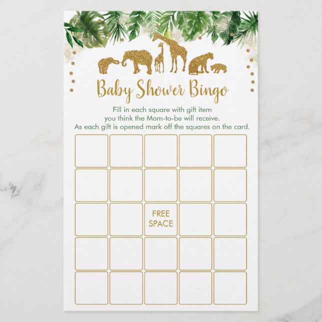 Gold Safari Animal Baby shower Bingo Game (Voorkant)