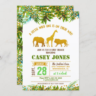 Gold Safari Animal Baby shower Invitation Kaart