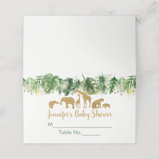 Gold Safari Animal Baby shower Plaatskaartje (Buitenkant ongevouwen)
