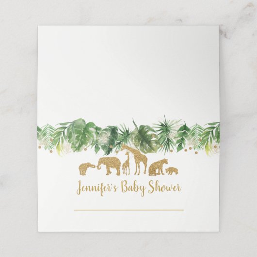 Gold Safari Animal Baby shower Plaatskaartje (Buitenkant ongevouwen)