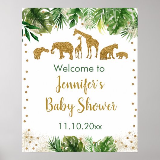 Gold Safari Animal Baby shower Welkom Poster (Voorkant)