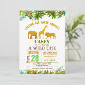 Gold Safari Animal Verjaardag Uitnodiging (Staand voorkant)