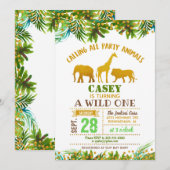 Gold Safari Animal Verjaardag Uitnodiging (Voorkant / Achterkant)