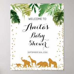 Gold safari Animal Waterverf Baby shower Welkom Poster