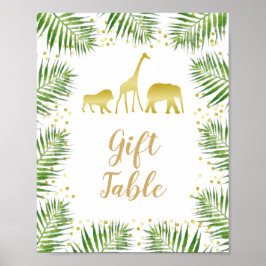 Gold Safari Animals Baby shower Gift Table Sign Poster