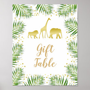Gold Safari Animals Baby shower Gift Table Sign Poster