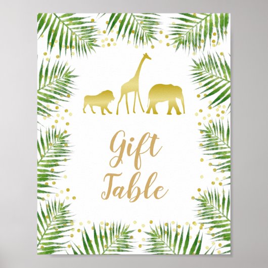 Gold Safari Animals Baby shower Gift Table Sign Poster (Voorkant)