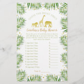 Gold Safari Animals Baby shower raad prijsspel (Voorkant)