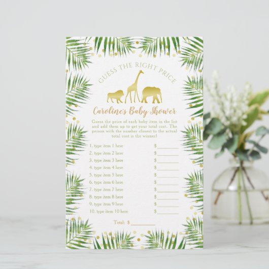 Gold Safari Animals Baby shower raad prijsspel (Staand voorkant)