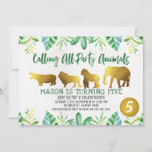 Gold Safari Animals Birthday Invitation Kaart (Voorkant)