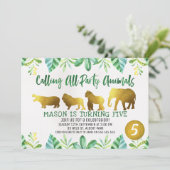 Gold Safari Animals Birthday Invitation Kaart (Staand voorkant)