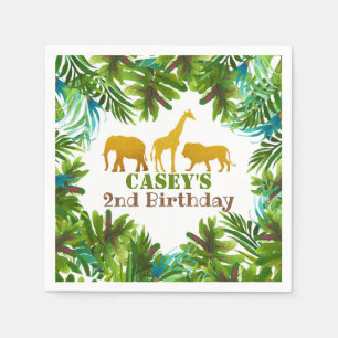 Gold Safari Animals Birthday Party Napkin - Aangep Servet
