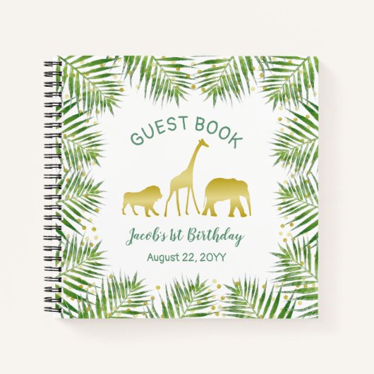Gold Safari Animals First Birthday Notitieboek (Voorkant)