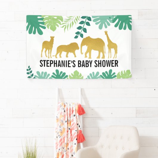 Gold Safari Animals Oerwoud Baby shower Spandoek (Insitu)