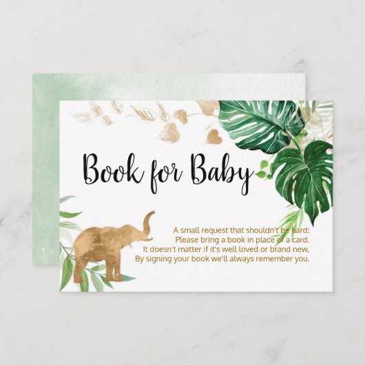 Gold Safari Baby shower Book for Baby Card Informatiekaartje (Voorkant / Achterkant)