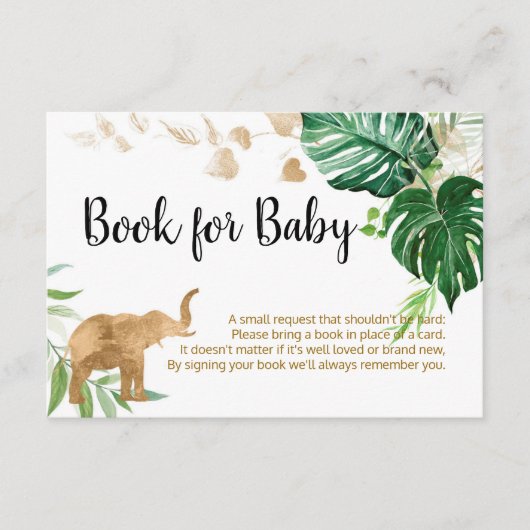 Gold Safari Baby shower Book for Baby Card Informatiekaartje (Voorkant)